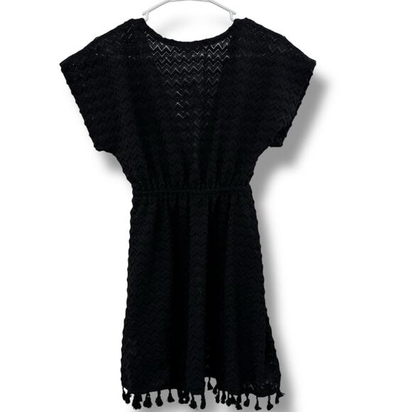 NEW Miken Black Cover Up Dress Size XS Chevron Swim Tassel Boho Beach - Picture 3 of 7